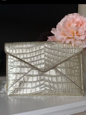 Rebecca Minkoff Gold crocodile embossed large envelope clutch LIKE NEW